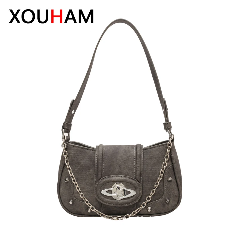 

XOUHAM Women Shoulder Bag 3 Colors PU Leather Chain Axillary Bags British Style Ladies Spring Fashion Handbag Female Retro Purse