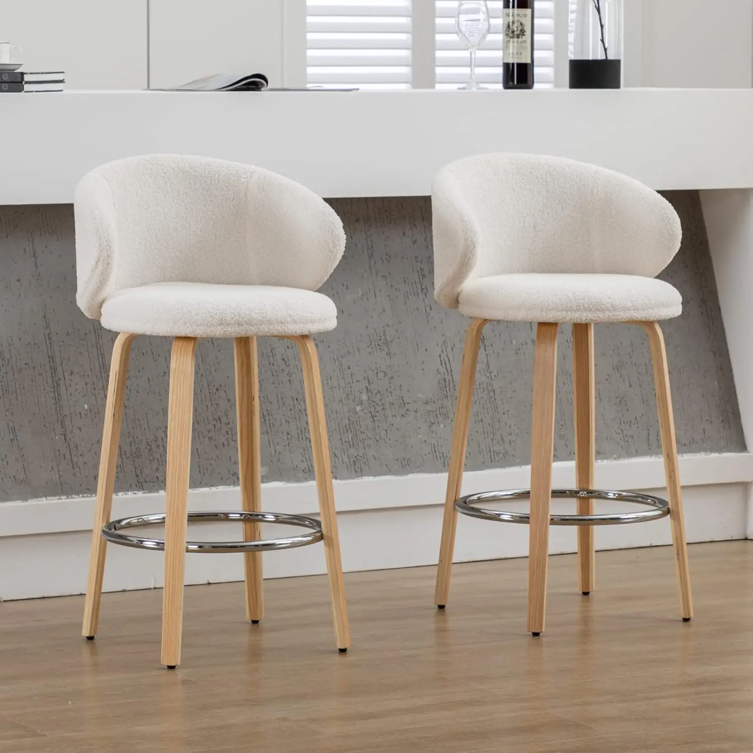 

HEAH-YO Modern Counter Stools Set of 2, 26 Inches Counter Height Bar Stools with Barrel Backrest and Wood Legs, Upholstered