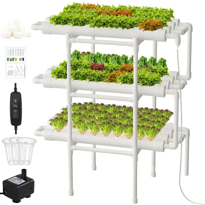 3-Layer/108 Sites Hydroponics Growing System Kits PVC Pipe Soilless Cultivation Garden Vegetables Herbs Planting Tools