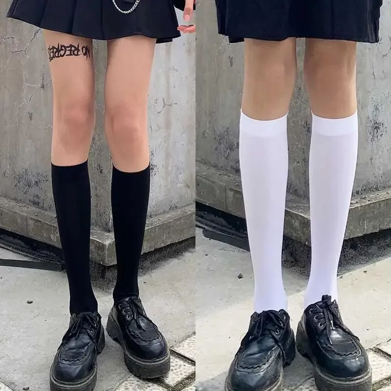 Medias sexis de Lolita de 20/32/40/52cm para mujer, calcetines largos bonitos en blanco y negro por encima de la rodilla, calcetines altos hasta el muslo, calcetines de compresión para mujer