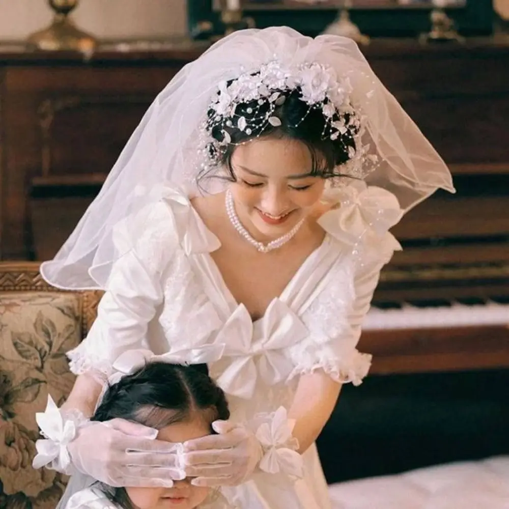 

Exquisite White Flower Bride Headdress Elegant French Style Bridal Headwear Wedding Lace Photography Headband Hair Jewelry