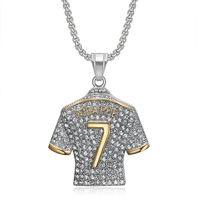 Megin D Stainless Steel Titanium Sports Football Star Shirt Number 7 Mbapp Pendant Collar Chain Necklace for Men Women Fans Gift