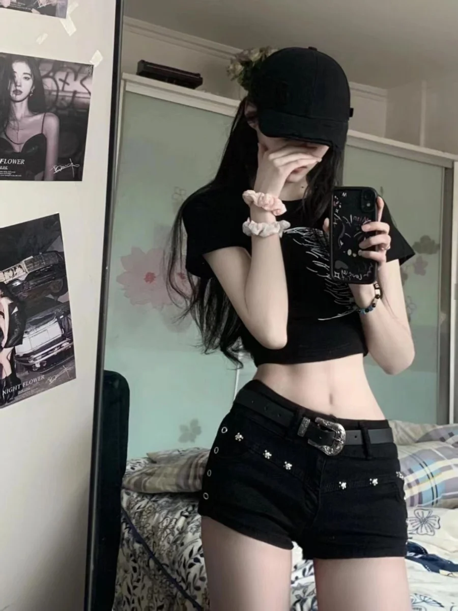 Bla Spicy Girl ort orts Damskie Letnie Nowości Sle 2024 Wyszczuplające Krótkie Spodenki z Niskim Stanem w Stylu Amerykańskim Sle Hot Pants Modne Bawełniane Elastyczne...