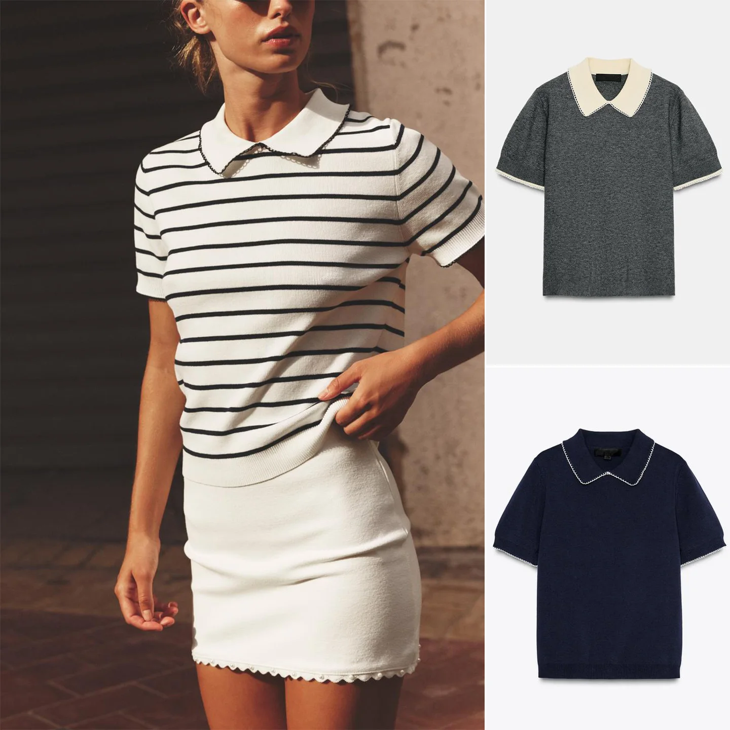 

Winter New Women's Knitted ort Sve Collared Patchwork Top Casual Sle Slim Fit Polyester Fiber Regular Length