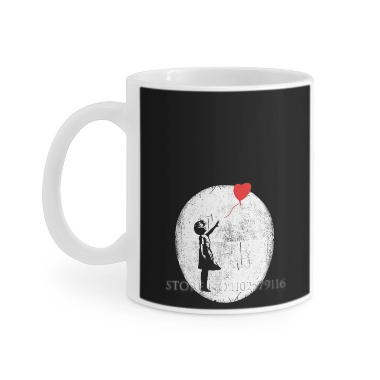 Ballon Girl Banksy White Mug Tea Cup Coffee Mug Friends Birthday Gift Street Art Graffiti Banksy Funny Cool Graphic Distressed