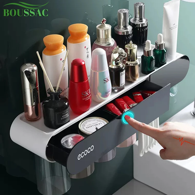 

BOUSSAC Wall-mounted Toothbrush Holder Automatic Toothpaste Dispenser Squeezer Organizer Storage Rack Bathroom Accessories Set