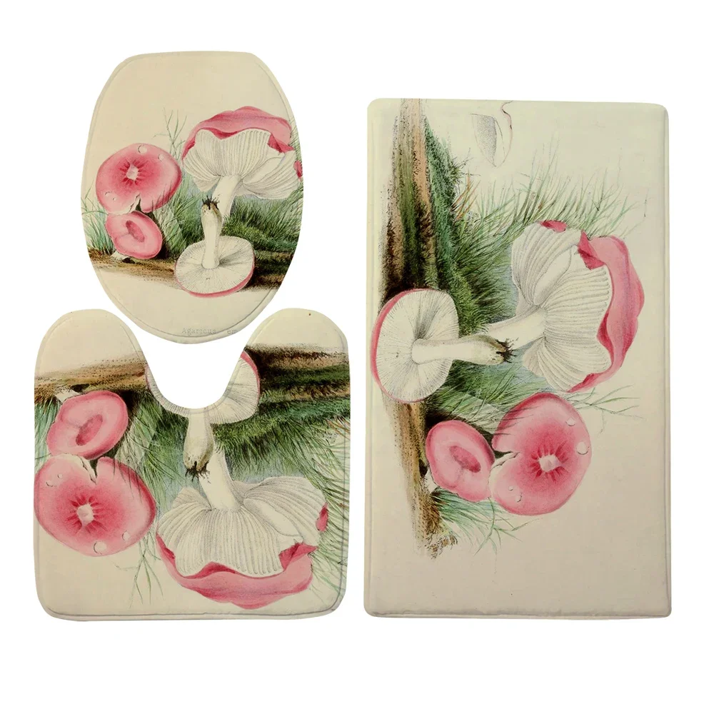 

HX модный набор чехлов для унитаза, растительный гриб, 3D графический фланелевой коврик для ванной, ковер из трех частей, U-образный ковер для унитаза