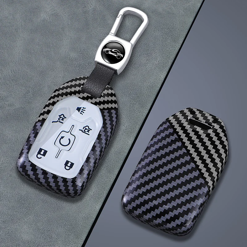 For Chevrolet Tahoe Silverado Suburban Tahoe GMC Sierra Acadia Terrain Carbon Fiber Car Remote Key Case Cover Keychain Holder