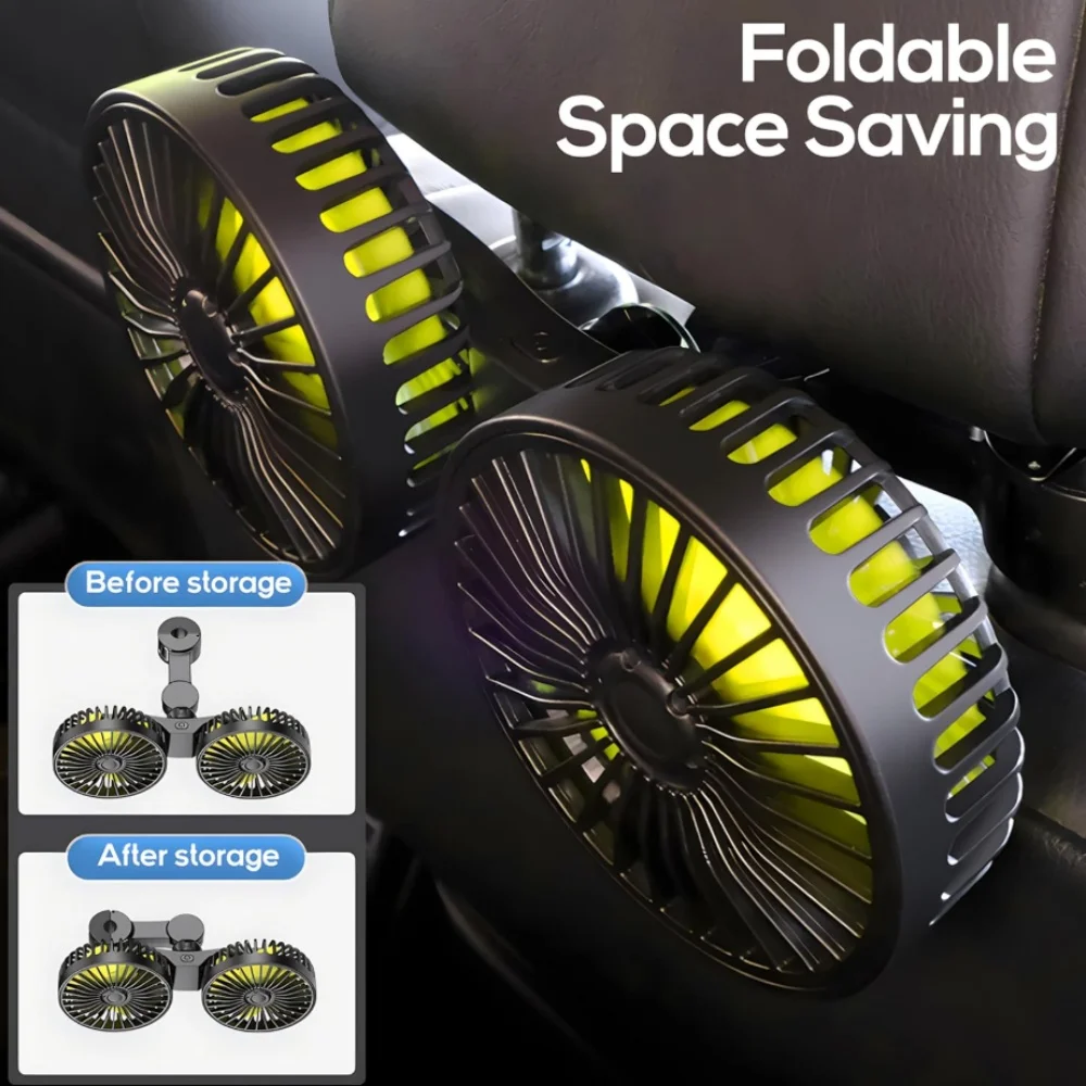 مروحة سيارة 3 سرعات لمقعد السيارة الخلفي مروحة تبريد USB شحن مروحة مزدوجة الرأس 360 درجة دوران الرقبة برودة لملحقات السيارات الصيفية