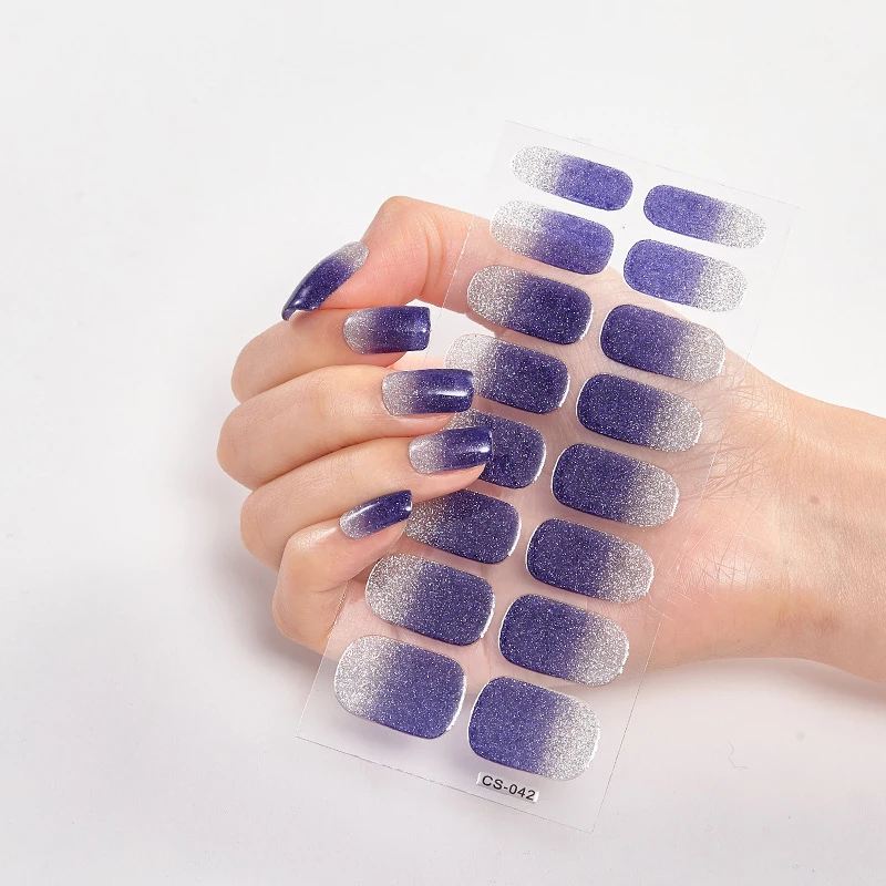 Glitter Gradient Full Cover Nail Art Stickers Fashion Silver Purple Nail Polish Strips DIY  Waterproof Nail Foil Sticker Manicur