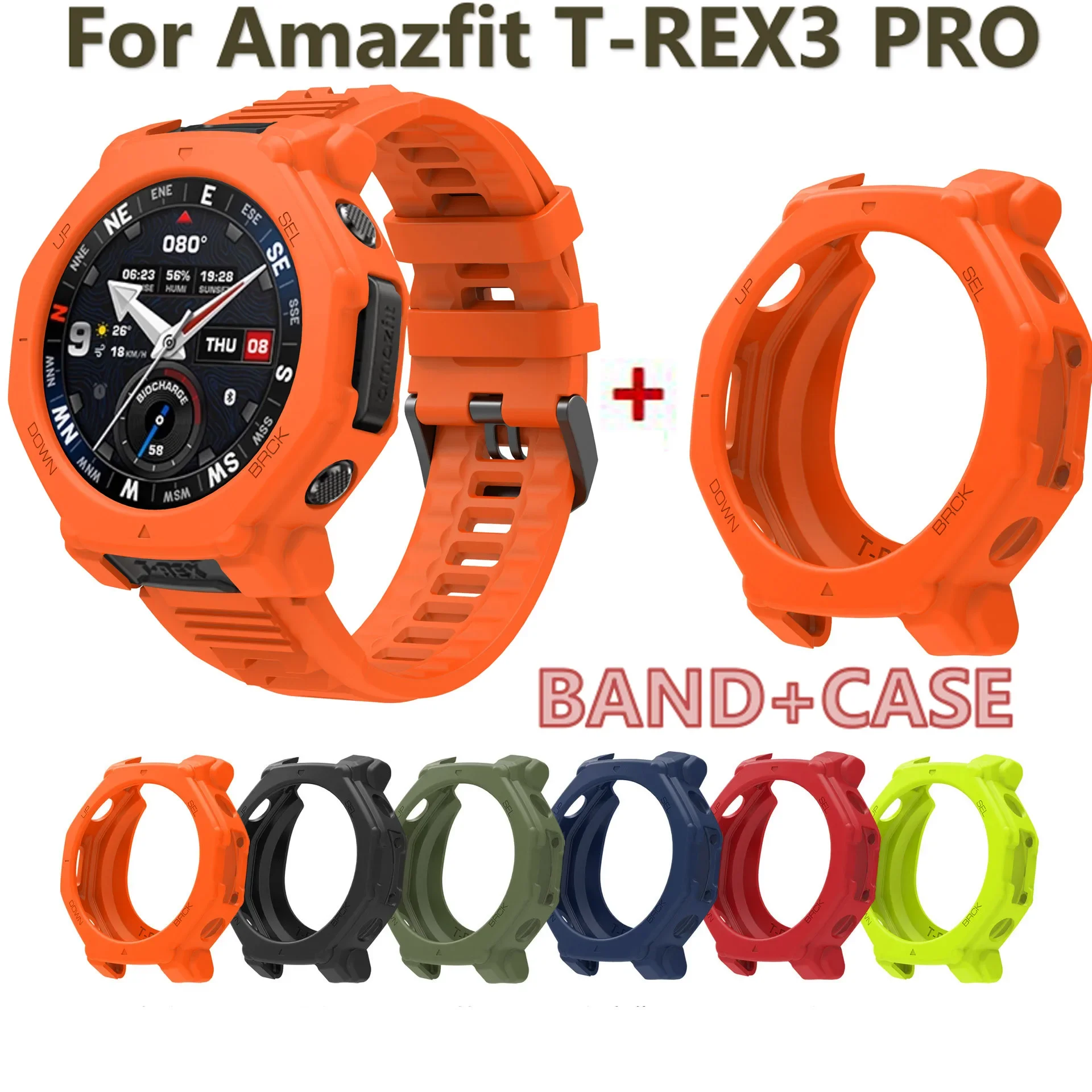 Silicone Case + Smart Bracelet Wrist Band for Amazfit T-Rex3 Pro Strap Cover Protectors Case for Amazfit T-Rex 3Pro Bezel Frame
