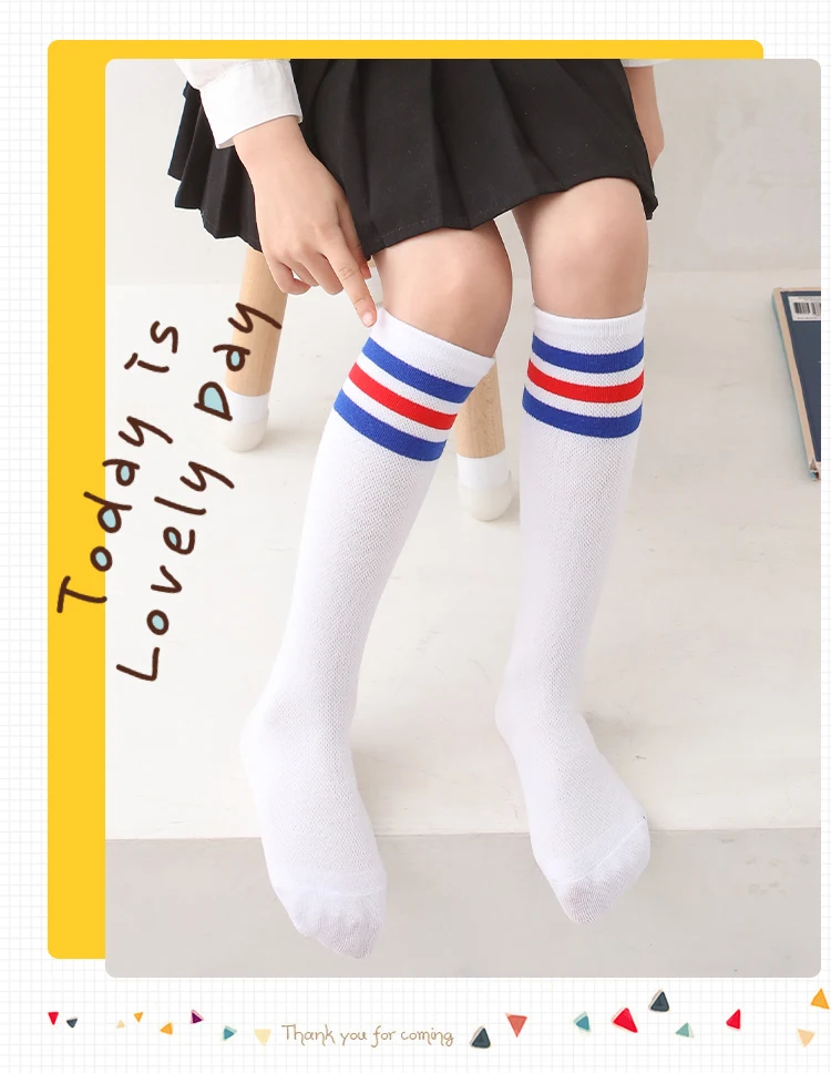 Frühlings- und Sommersocken für Kinder und Mädchen, atmungsaktiv, gestreift, niedliche Mittelrohrstrümpfe, Studenten-Overknee-hohe lange Socken – Detail 11