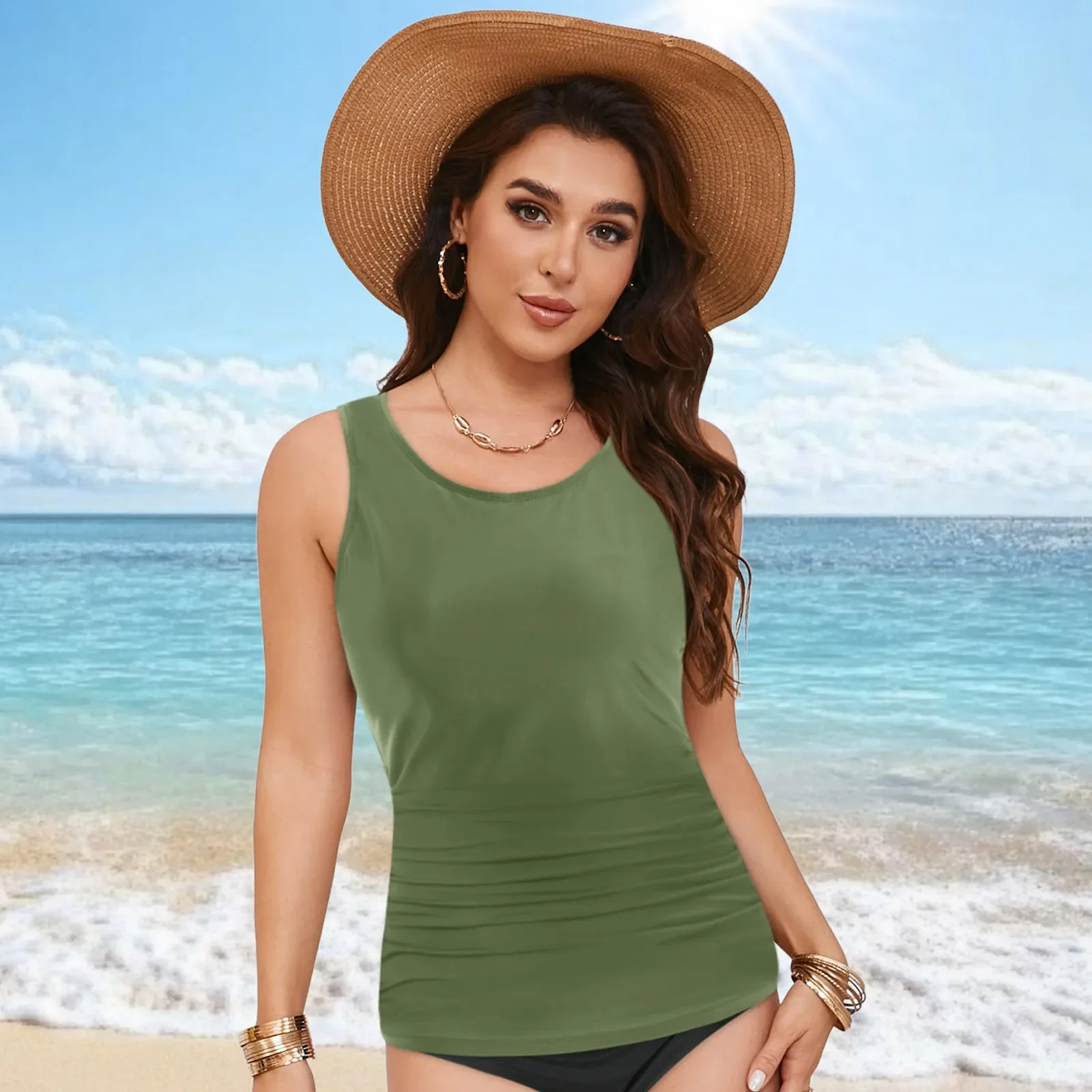 Damskie obcisłe tankini z okrągłym dekoltem na lato, nowe europejsko-amerykańskie modele, wygodny, codzienny strój kąpielowy.