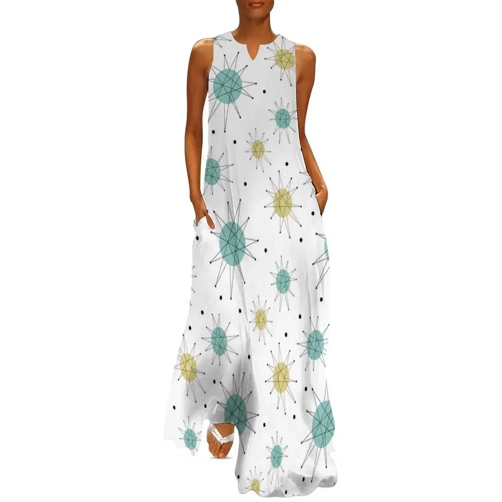 

Franciscan Starburst Mid Century Atomic Age Pattern Long Dress Clothing dress Women's dress