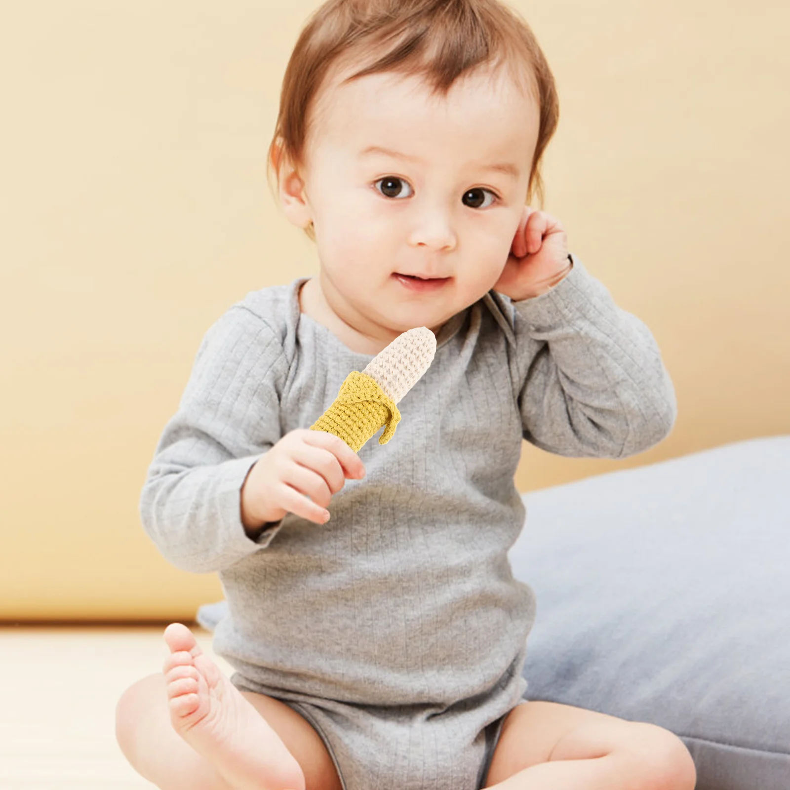 

Вязаный погремушка-банан для младенцев, мягкий, безопасный, для прорезывания зубов, ротанговый, успокаивающий