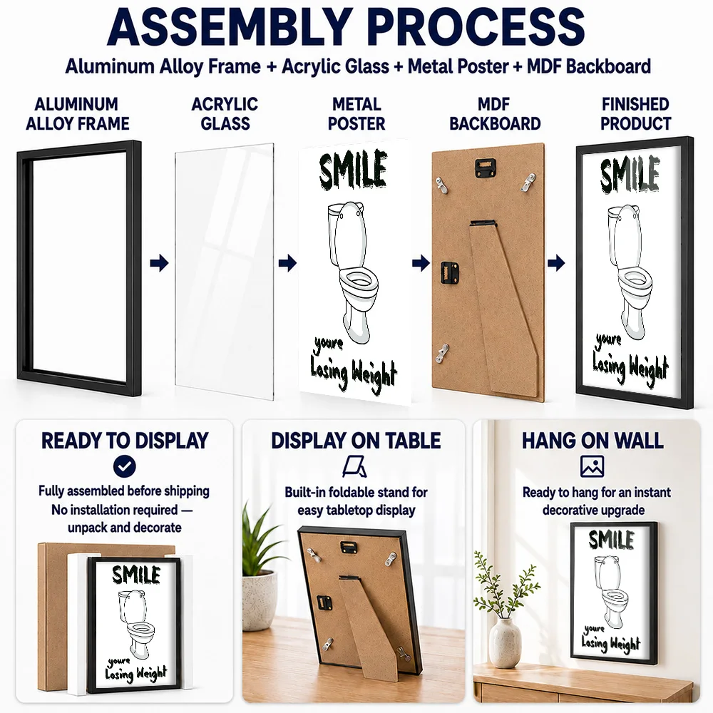 Funny Bathroom Sign Toilet Humor Framed Metal Poster Personalized Photo Humorous Visual Style Wall Art For Restroom Guest Gift