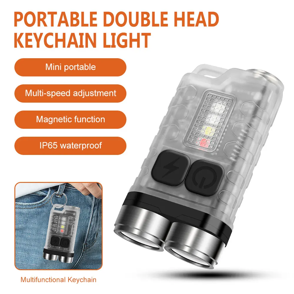 

LED Keychain Portable Flashlight XPG Work Light Type-C Rechargeable Mini Torch with Magnet UV Camping Pocket Lantern