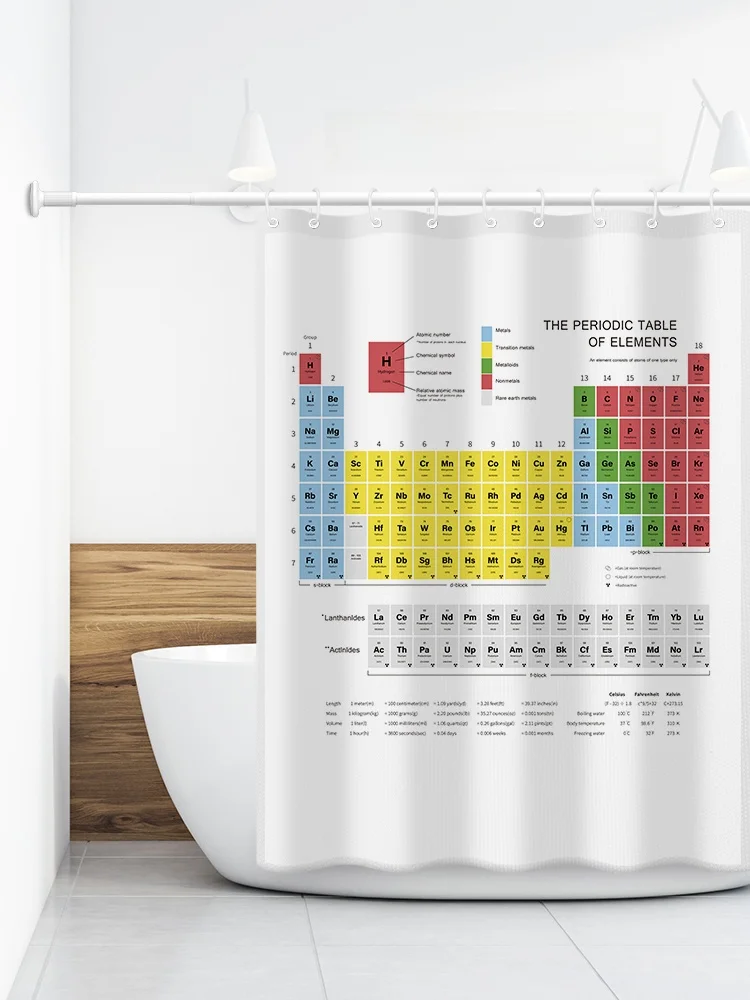 

Waterproof Chemical Element Periodic Table ower Curtain No Drilling Batoom Door Curtain American Sle Polyester Material
