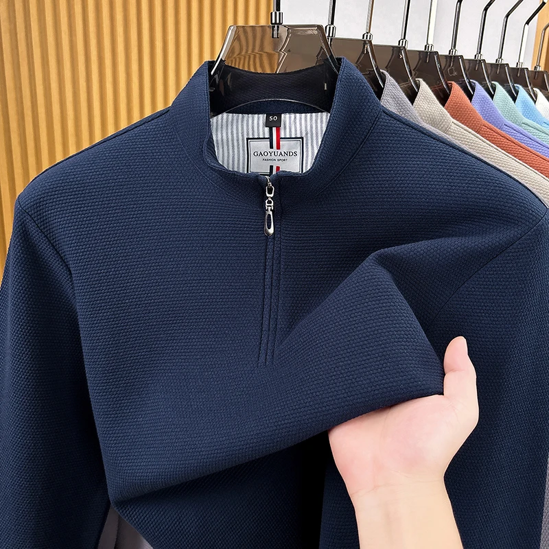 Fashion solid color men's sweatshirt high-quality half zipper stand up collar long sleeve T-shirt new casual comfort pullover