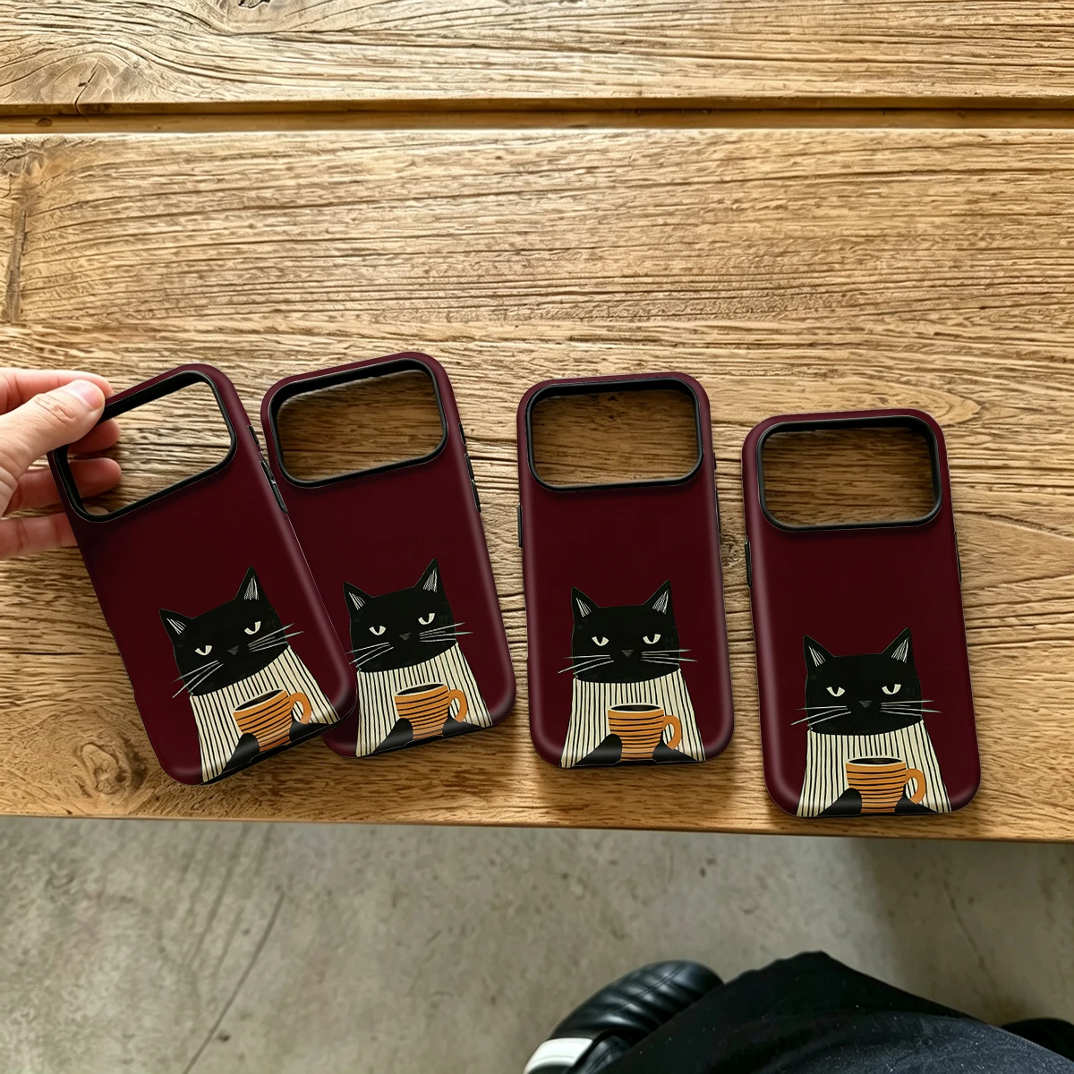 Burgundy Black Cat Coffee Hard Shock-Absorption Phone Case For Samsung Galaxy S26 S25 Ultra S24 S23 Plus 2-in-1 Protective Cover