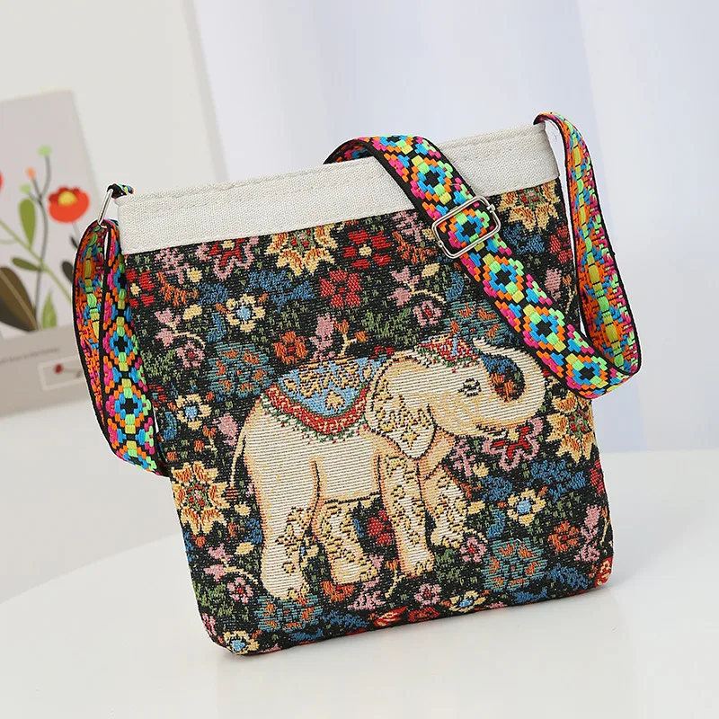 Women\'s Embroidered Elephant Nylon Crossbody Bag Ladies Large Capacity Handbags Purse Female Casual Designer Travel Shoulder Bag