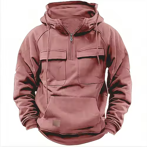 New autumn-winter men's hooded solid-color casual hoodie - fashionable young man's multi-pocket patch hoodie pullover shirt - Image 6