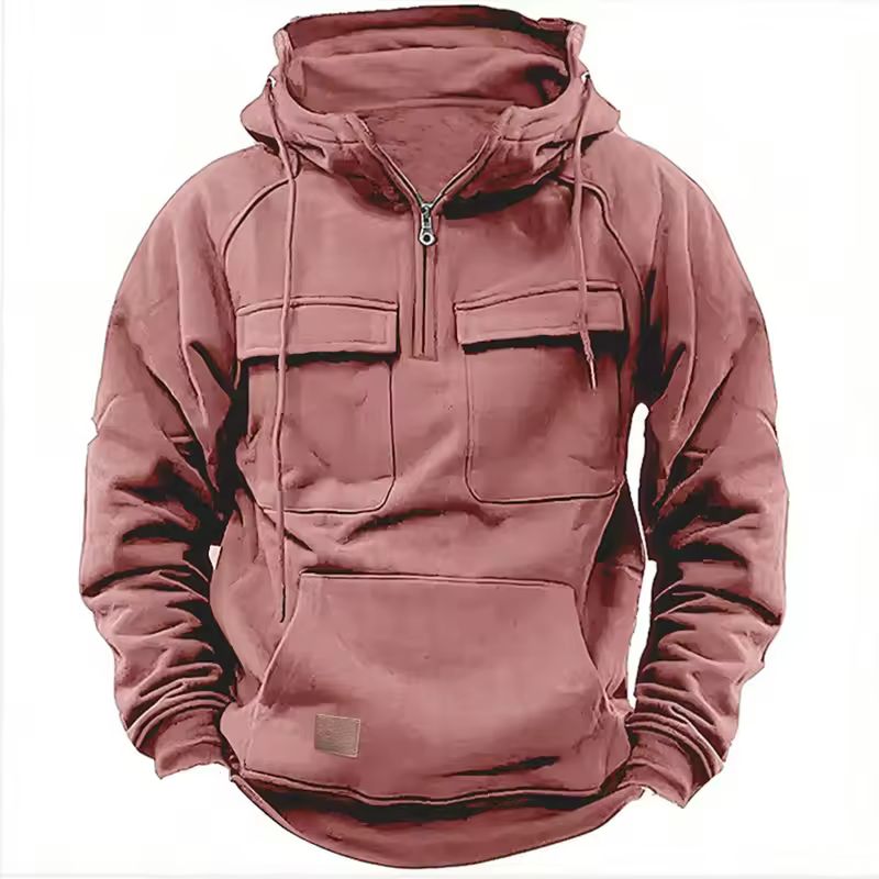 New autumn-winter men's hooded solid-color casual hoodie - fashionable young man's multi-pocket patch hoodie pullover shirt - Image 6