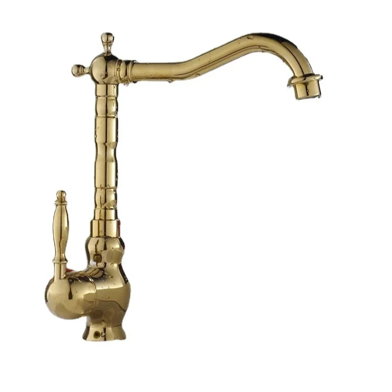 French all-copper gold faucet, kitchen sink, vegetable basin, hot and cold faucet, seated single-hole balcony faucet