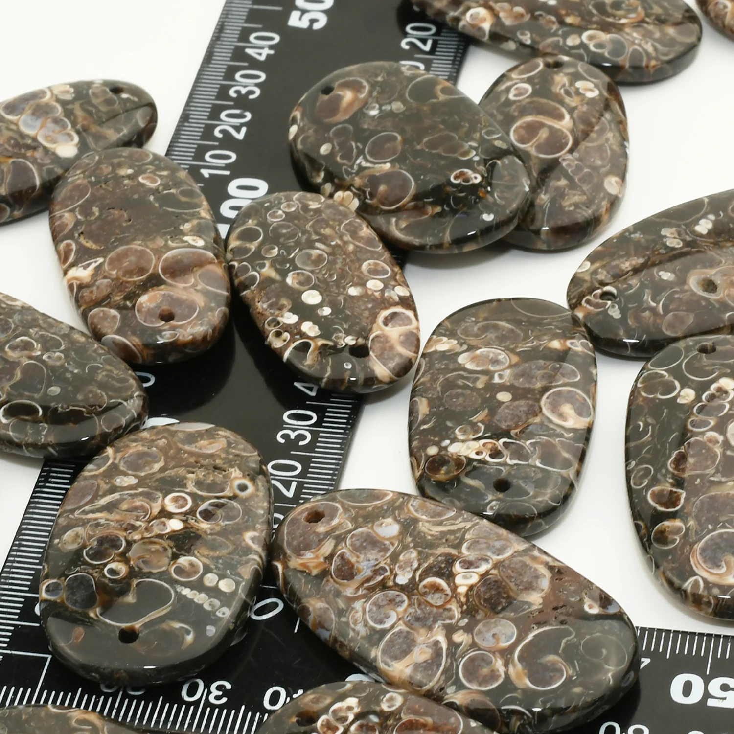 Natural Turritella Agate Irregular Oval Pendants, Rough Size 40mm-50mm, Thickness About 5mm-9mm, With Defect,Not Intact