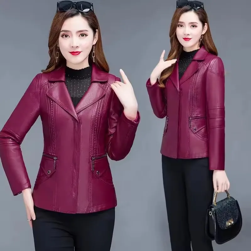Moda mujer chaqueta de cuero primavera otoño nueva moda mujer Pu abrigo de cuero señora imitación cuero negro cremallera motocicleta abrigo