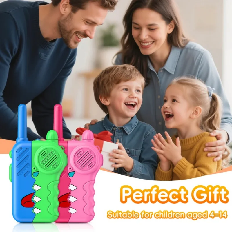 2pcs children's wireless Walkie Talkies parent-child outdoor remote intercom puzzle toy cute dinosaur pager flashlight