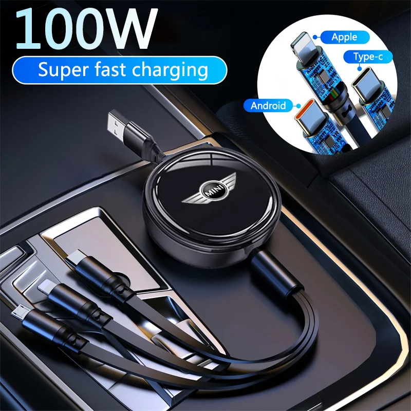 3-in-1 Kabel Skalierbares Auto-Micro-USB-Typ-C-Schnellladekabel für BMW MINI WORKS One Cooper S JCW Countryman R57 R56 R55 R53 F5