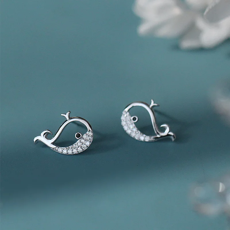 925 Sterling Silver whale Earrings Women Simple Fashion Wedding Jewelry Accessories