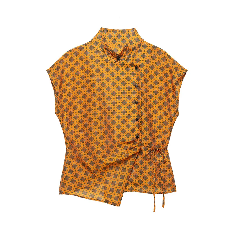 TFMLN Print Damen-Hosenanzüge Kurzarm Unregelmäßiges Einreihiges Hemd 2026 Frühling Herbst Damenmode Hosenanzug – Detail 3