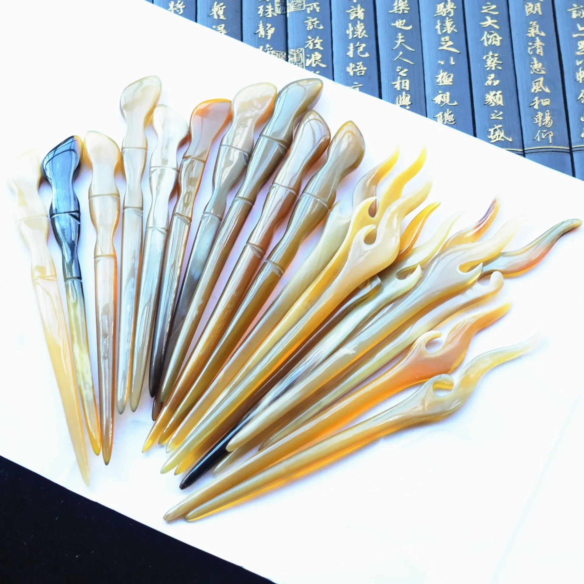 Natural Yak Horn Hollowed-out Carving  Chinese Traditional Design Hairpin Multi-style Yak Horn Hair Pins