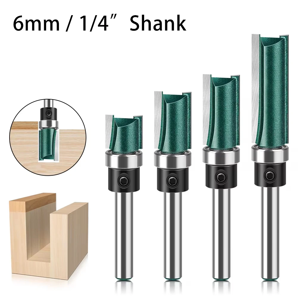 

6mm 1/4" Shank Double Flute Straight Router Bit With Bearing Woodworking Milling Cutter For Wood Trimming And Grooving