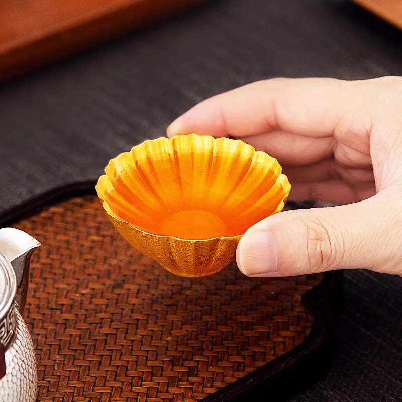 

Серебряная чашка из чистого серебра 99,9% Kui, позолоченная чайная чашка, бытовой чайный сервиз, чашка для гостеприимства, однослойная серебряная чашка для чая