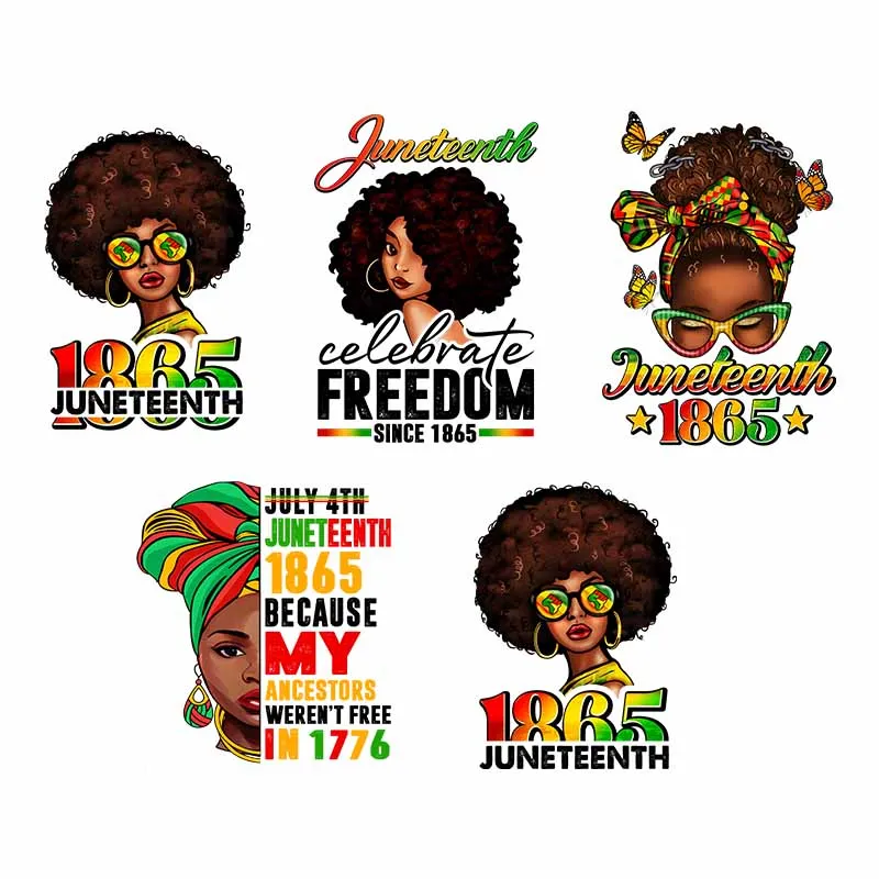 Black Women Iron On Transfer Printing For Clothing Juneteenth 1865 Heat Transfer Patch For T-Shirt Hoodies Thermal  Sticker