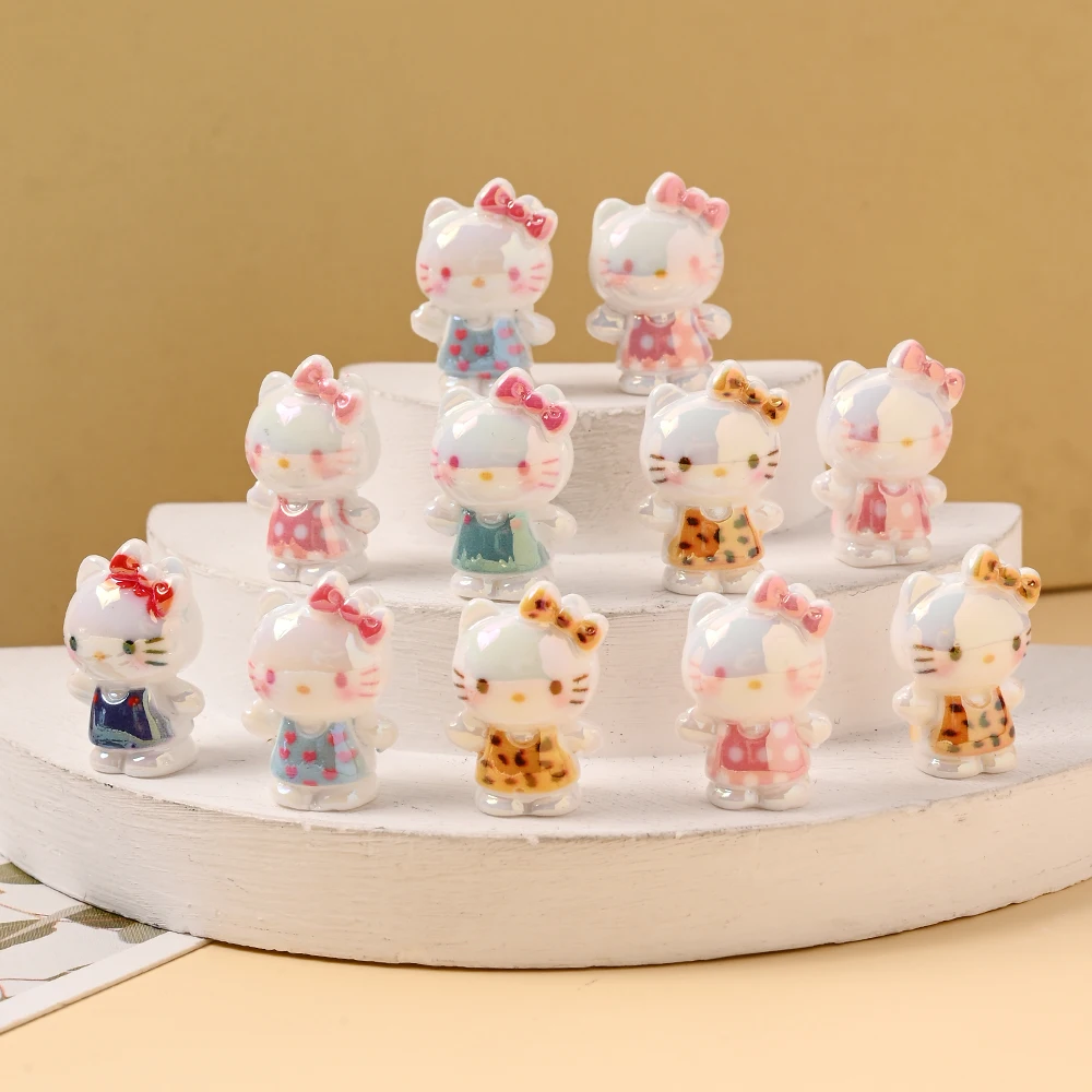

10 шт. бусин из смолы с изображением Hello Kitty, милые бусины в виде кошки KT для изготовления цепочек для сосок, браслетов и украшений своими руками