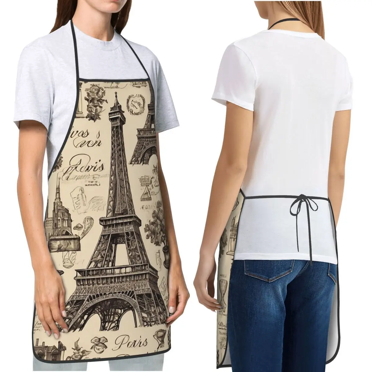 الفرنسية باريس فرنسا برج ايفل مآزر الشيف الطبخ المطبخ Tablier أكمام مريلة تنظيف المطبخ بينافور #1