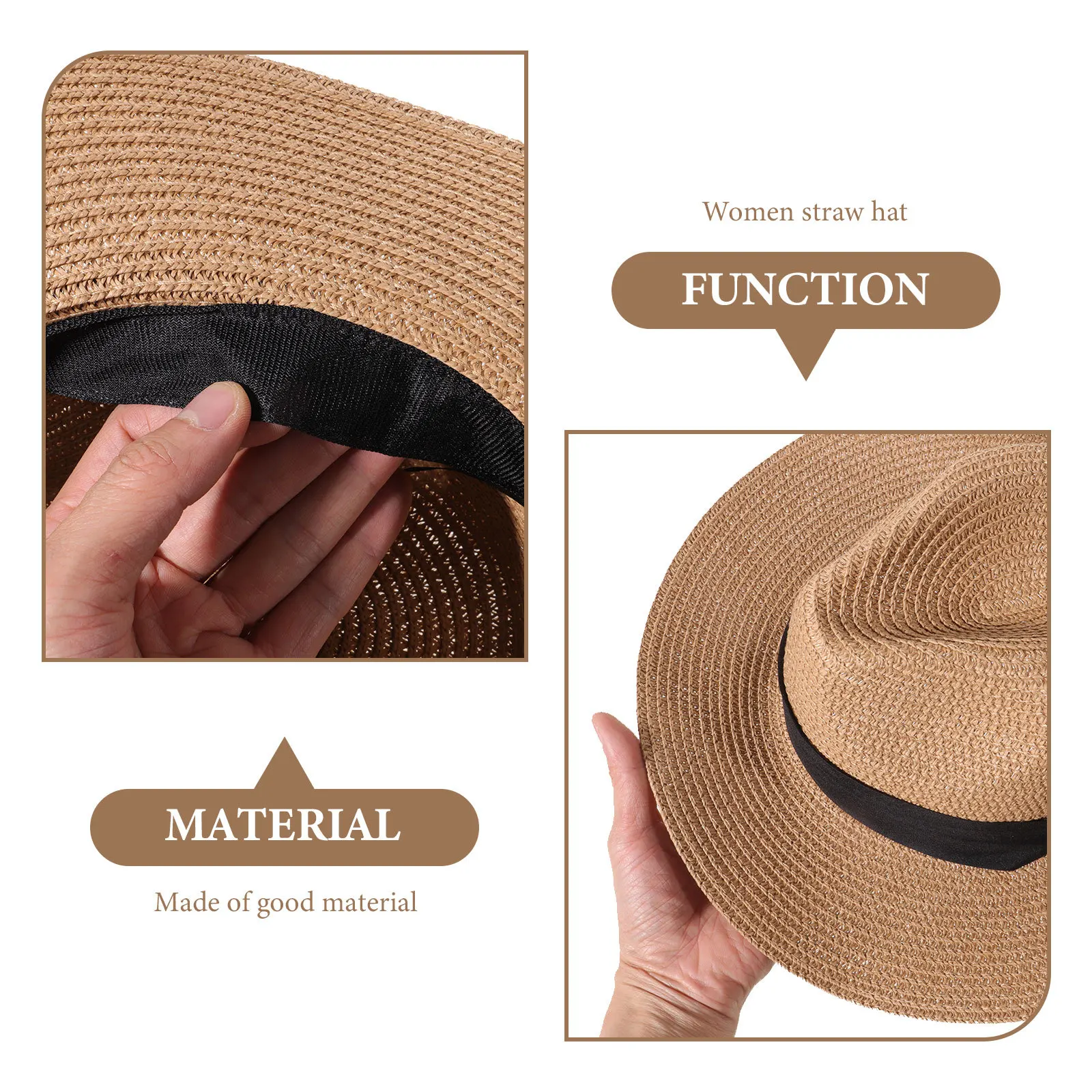 

Straw Bucket Hat Lightweight Breathable Wide Brim Sun Protection Hat for Beach Camping Fishing Travel Outdoor Wear