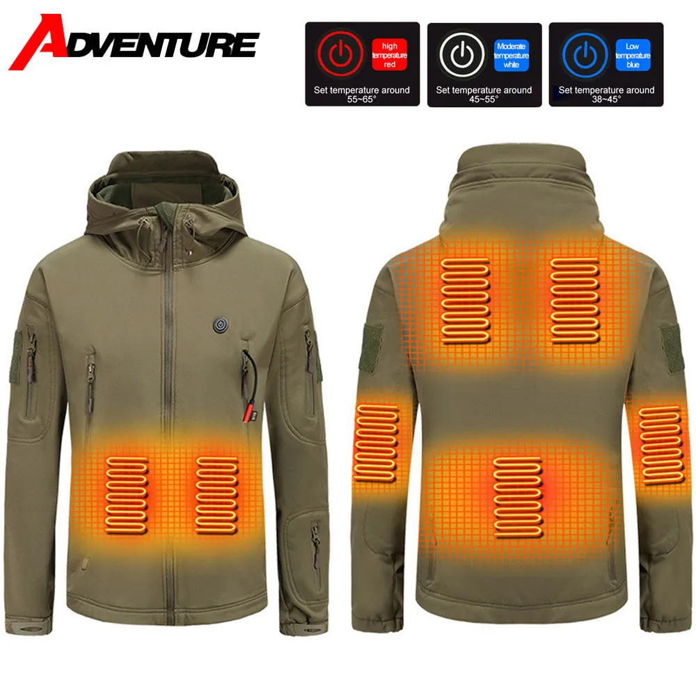 Motorcycle Heated Jacket Men Winter Hooded Jacket Women USB Electric Heating Thermostatic Camping Warm Jacket Washed