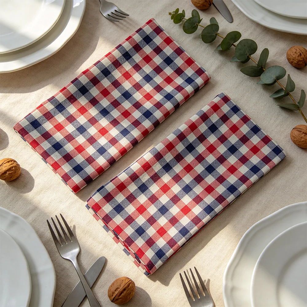 Classic American Independence Day Gingham Napkins—Machine Washable Red White Blue Checkered Table Runners for Cross-Border Decor
