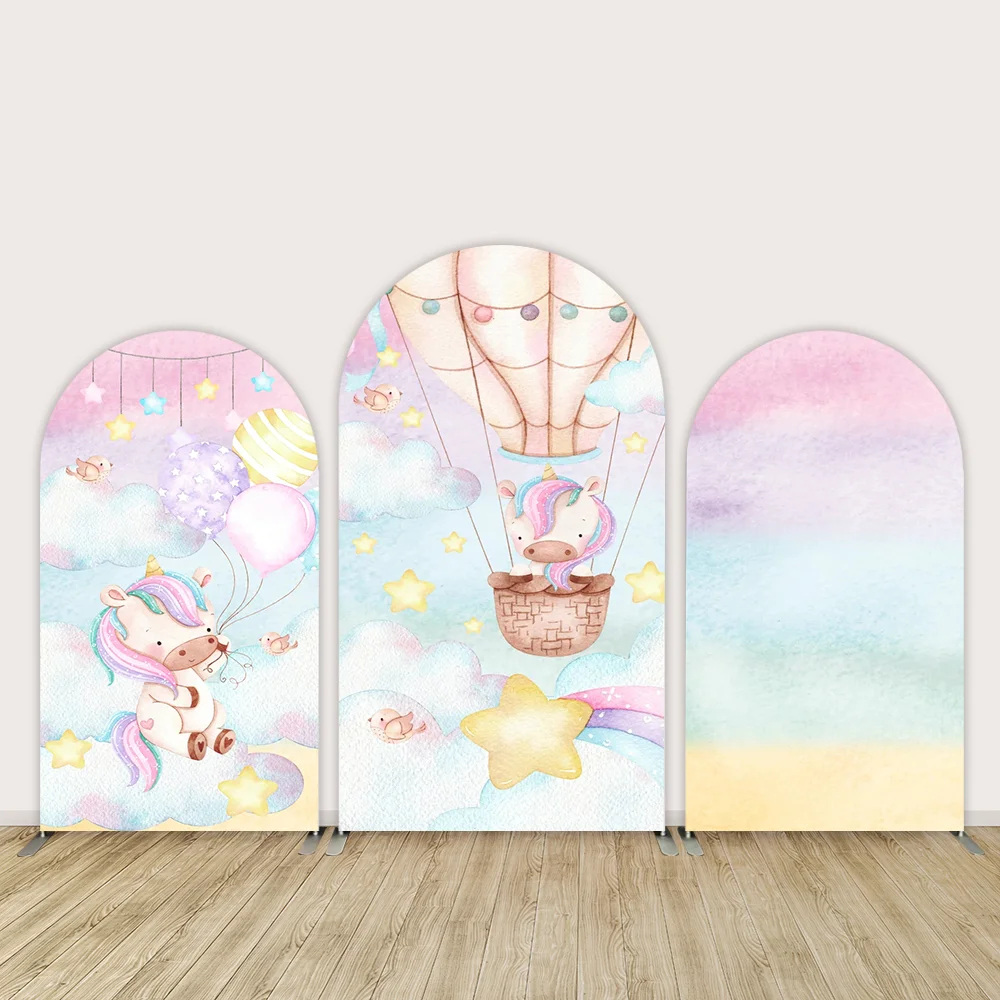 

Pastel Rainbow Unicorn Baby Shower Arch Cover Backdrop Decoration Party Supplies Newborn Birthday Party Background Arched Wall