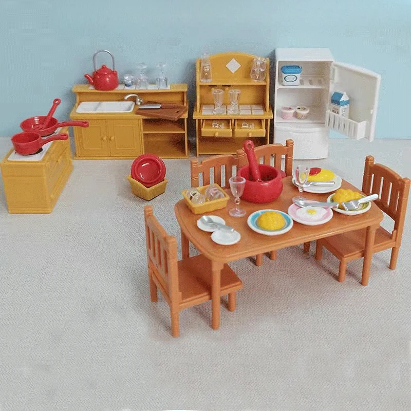 1:12 인형의 집 미니어처 가구 DIY 장난감 세트 숲속 가족 소년 소녀 역할 놀이 가구 장난감 크리스마스 생일 선물