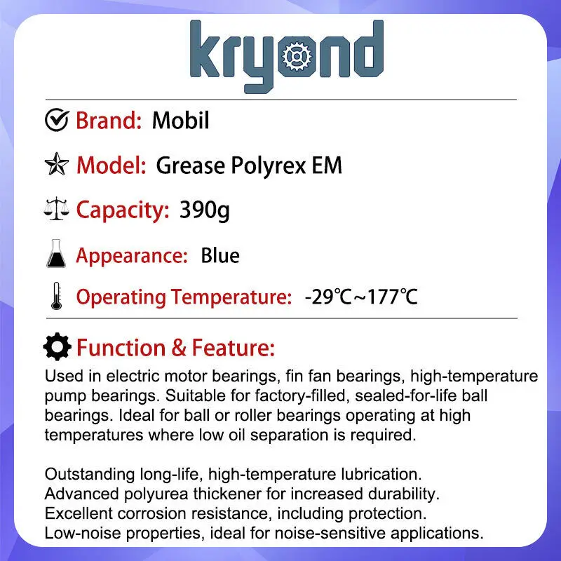Mobil Grease Polyrex EM 390g NLGI 2 Lubrication Used in Electric Motor Bearings