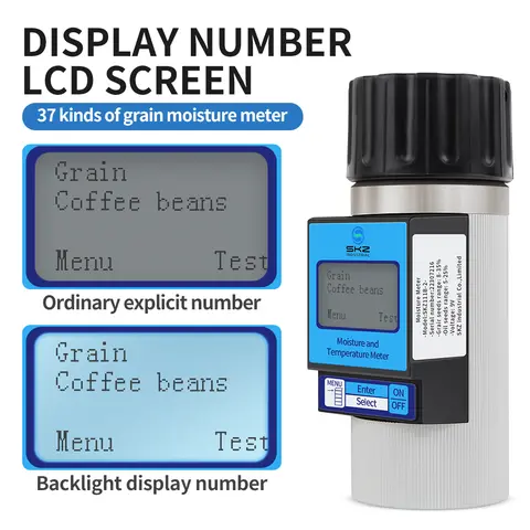 बहुभाषी पीने योग्य 37 प्रकार के अनाज सोयाबीन नमी मीटर तापमान मीटर हाइग्रोमीटर आर्द्रता परीक्षक ब्लैकलाइट डिस्प्ले 8 best sales अनाज नमी मीटर - №8