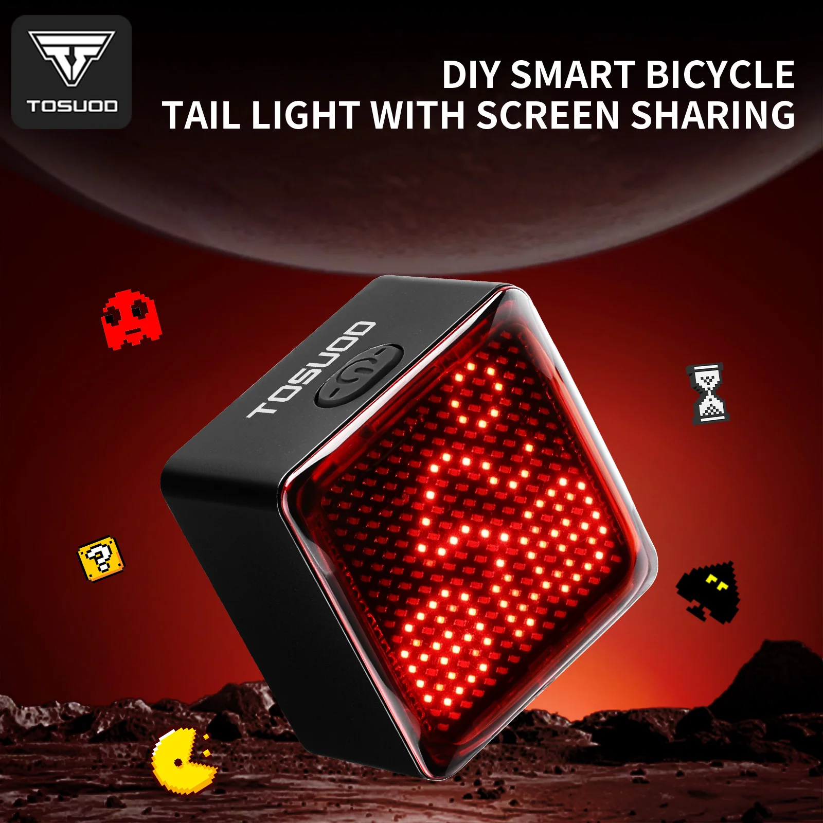 TOSUOD Cycling Taillight DIY Custom Pattern 1100mAh Type-C Charge IP55 Dustproof Waterproof Bike Taillight Brake Sensing Light