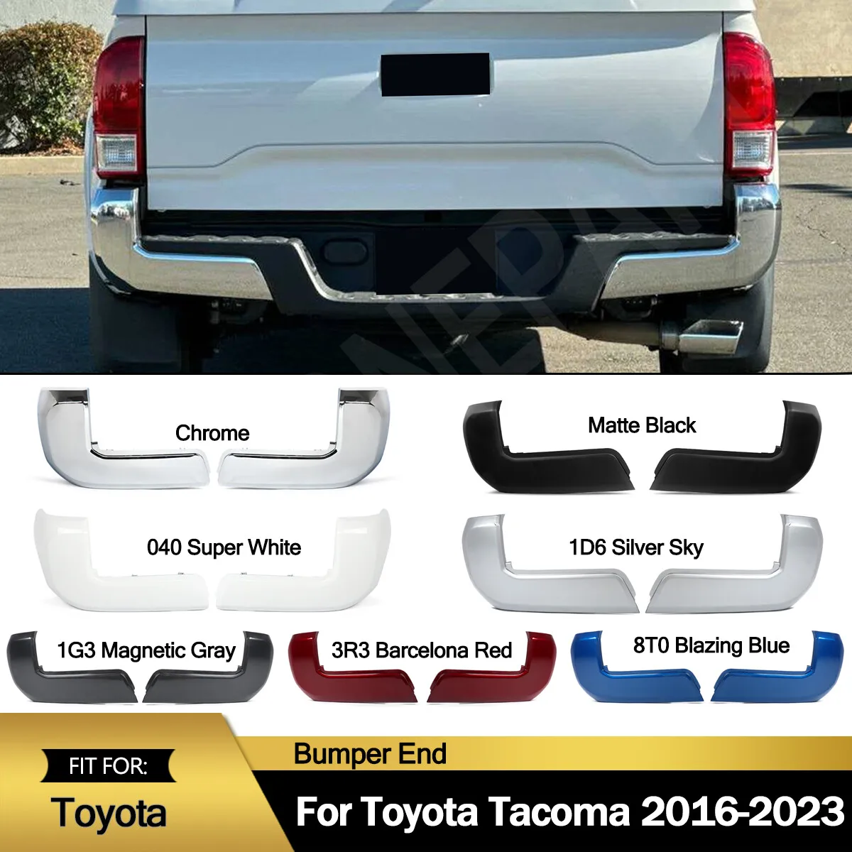 

for Toyota Tacoma 2016 2017 2018 2019 2020-2023 Rear Bumper Spoiler Side Splitter Canard Decoration Cover Trim W/O Sensor Hole