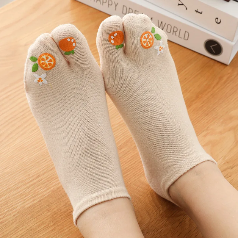

5 Pairs Split-toed Two Toe Socks Women's Summer Cotton Thin Low Cut Boat Socks Two-finger Socks